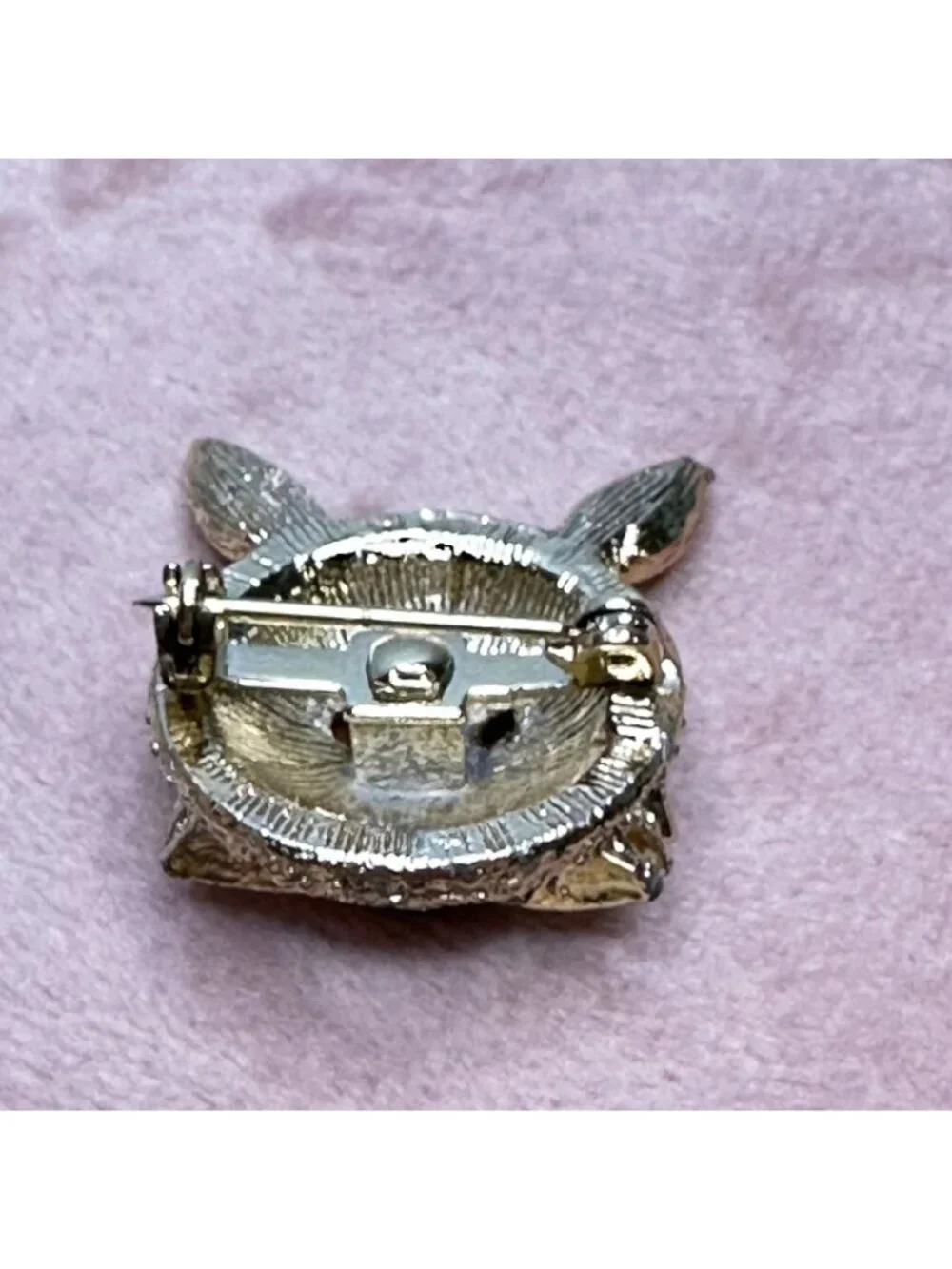 Vintage Aurora Borealis Crystal Rabbit Brooch Pin Red Rhinestone Eyes Gold-Tone